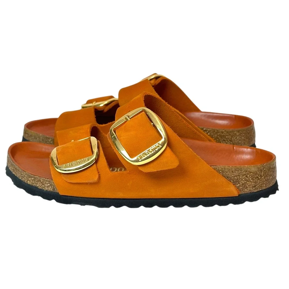 Birkenstock Sandals Arizona Big Buckle Nubuck Leather Burnt Orange 38 Boho Chic - Picture 4 of 10